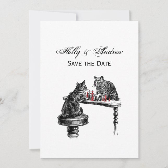 Board Games Two Cats playing Chess Match Red Invitation (Front)