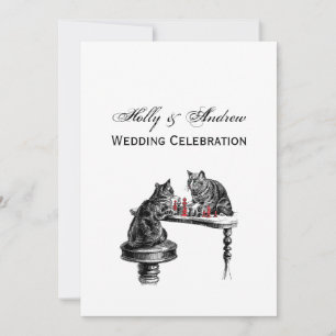 Board Games Two Cats playing Chess Match Red Invitation