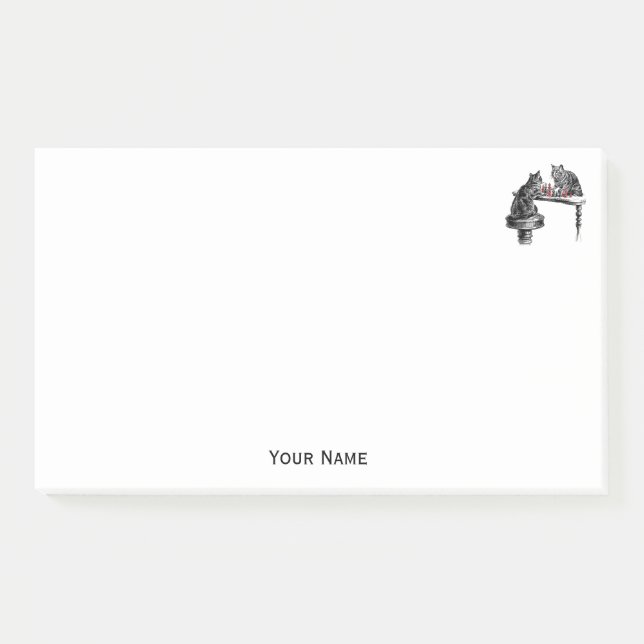 Board Games Two Cats playing Chess Match Red Post-it Notes (Front)