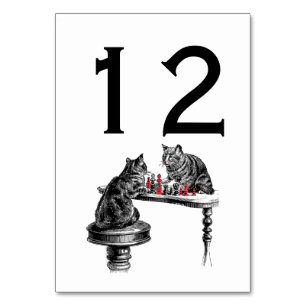 Board Games Two Cats playing Chess Match Red Table Number