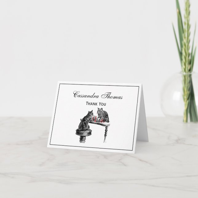 Board Games Two Cats playing Chess Match Red Thank You Card (Front)