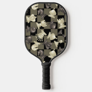 Board of Chess Pieces Laying Down Pickleball Paddle