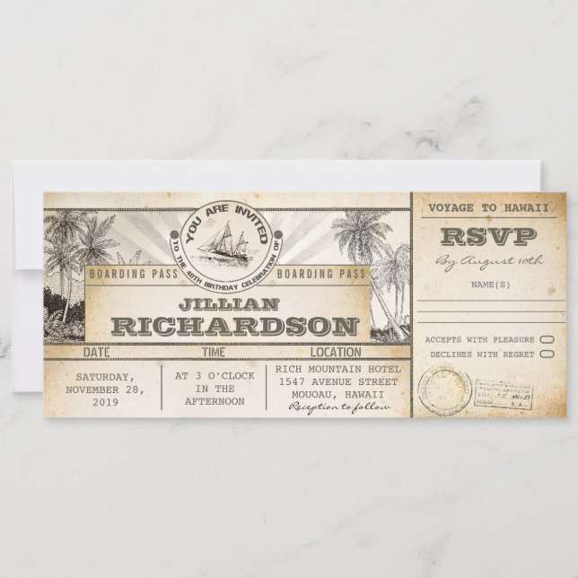 boarding pass 40th birthday tickets- invitations (Front)
