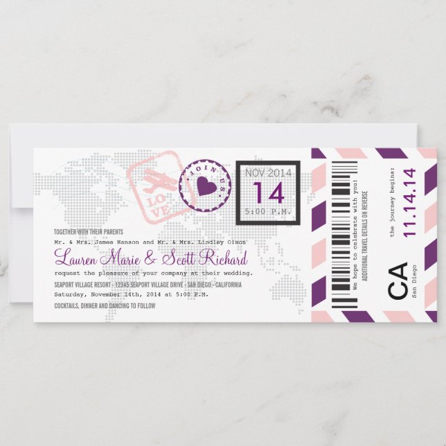 Boarding Pass Airmail Ticket Invitation (Front)