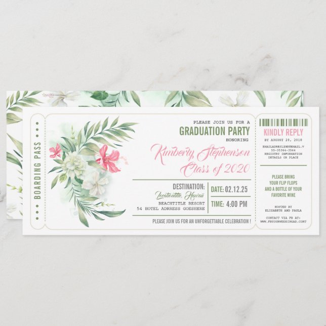 Boarding Pass | Beach Graduation Party Tickets Invitation (Front/Back)