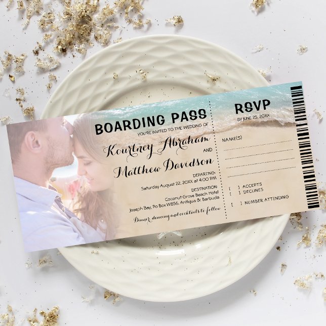 Boarding Pass Beach Photo RSVP & Wedding Invitation (Creator Uploaded)