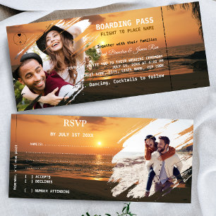 Boarding Pass Beach Photos Wedding Tickets RSVP Invitation