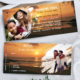 Boarding Pass Beach Photos Wedding Tickets RSVP  Invitation