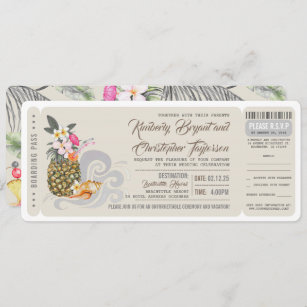 Boarding Pass   Beach Pineapple   Wedding Ticket Invitation