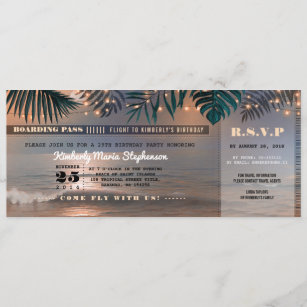 Boarding Pass Birthday Ticket   Beach Sunset Invitation