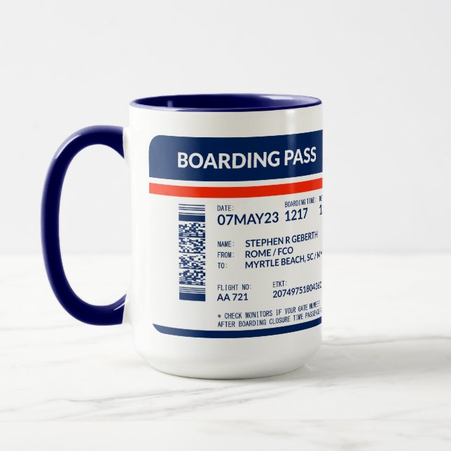 Boarding Pass (blue and red) SRG Mug (Left)