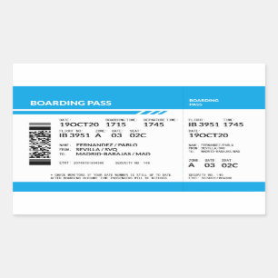 Boarding Pass (blue) Rectangular Sticker