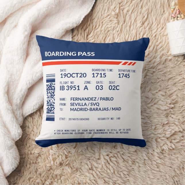 Boarding Pass - Blue & Red Cushion (Blanket)