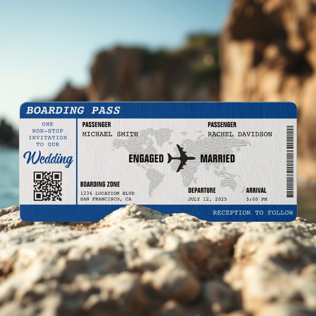 Boarding Pass Blue World Map Destination Wedding Invitation (Boarding Pass Blue World Map Destination Wedding Invitation
)