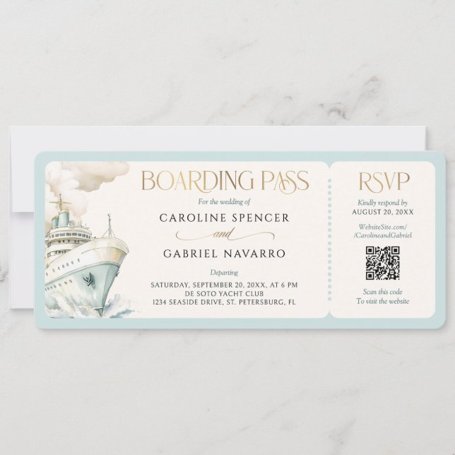 Boarding Pass Cruise Wedding Invitation (Front)