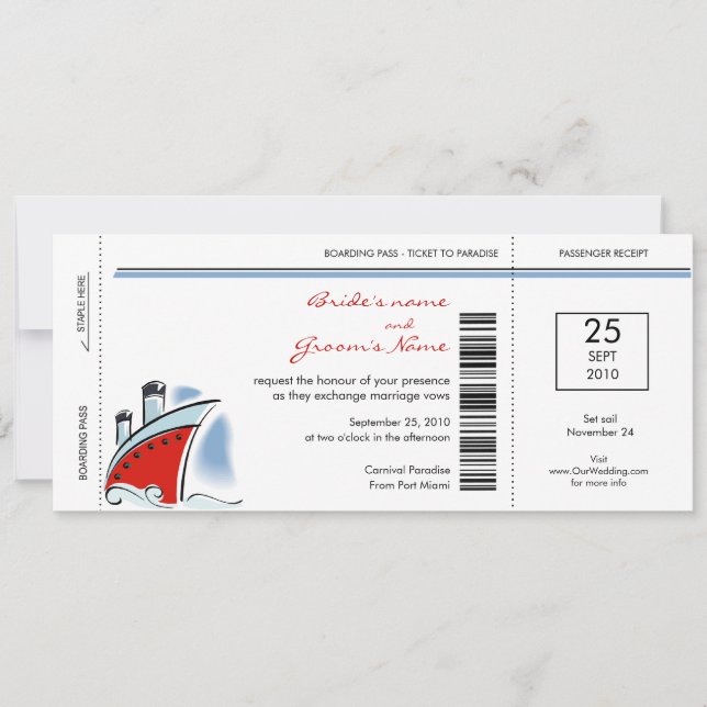 Boarding Pass Cruise Wedding Invitations (Front)