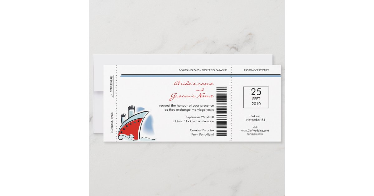 Boarding Pass Cruise Wedding Invitations Zazzle