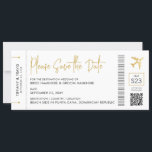 Boarding Pass Destination Wedding Elegant Gold Save The Date<br><div class="desc">Chic Elegant and Modern Boarding Pass Save the Date Card for a Destination Wedding anywhere in the world features a luxe faux gold aeroplane with a heart centre logo and authentic details like a bar code, seat assignment, and custom QR Code you can link your own wedding website to. Guest...</div>