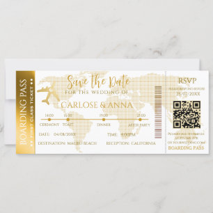  Boarding Pass Destination Wedding QR code  Invitation