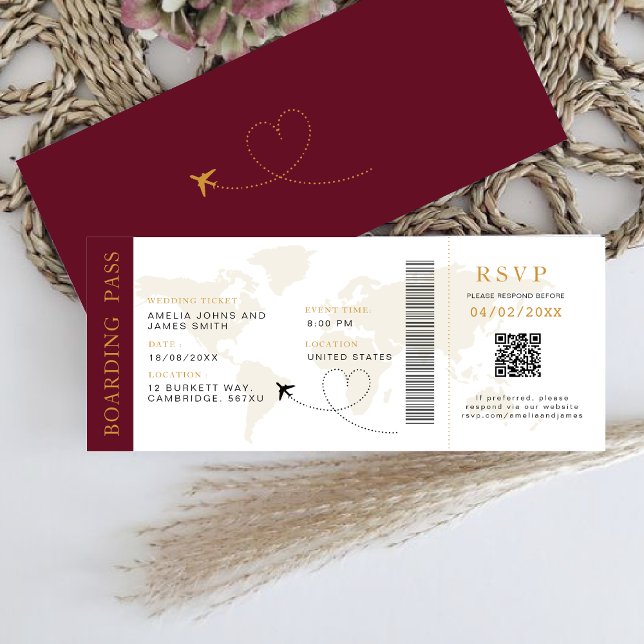 Boarding Pass Destination wedding QR code Rsvp Invitation (Creator Uploaded)