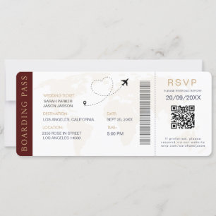 Boarding Pass Destination Wedding QR code Rsvp Invitation