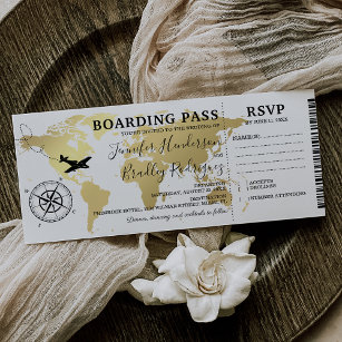 Boarding Pass Destination Wedding World Map Invitation