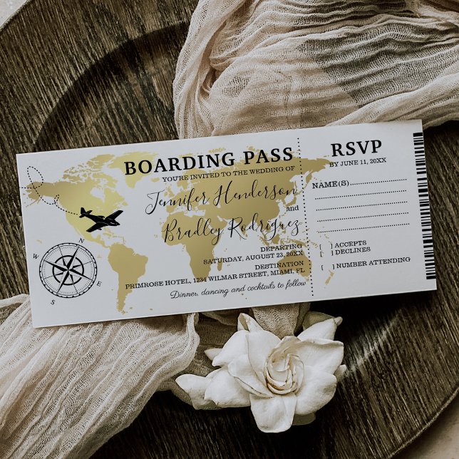 Boarding Pass Destination Wedding World Map Invitation (Creator Uploaded)
