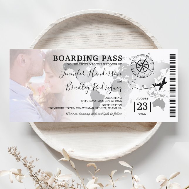 Boarding Pass Destination World Map Wedding Invitation (Creator Uploaded)