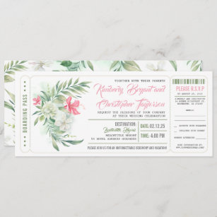 Boarding Pass   Floral Beach   Wedding Ticket Invitation