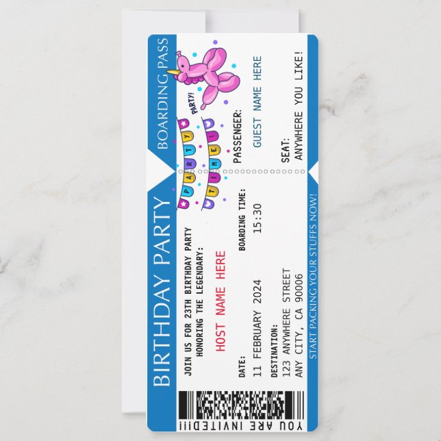 Boarding Pass Fly High Birthday Party Invitation (Front)