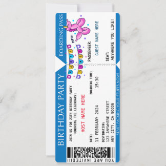 Boarding Pass Fly High Birthday Party Invitation
