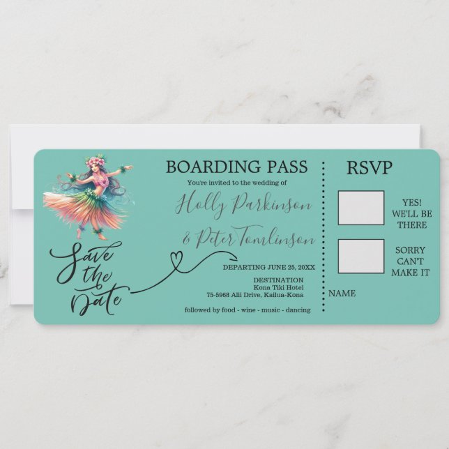 Boarding Pass for wedding in Hawaii Invitation (Front)