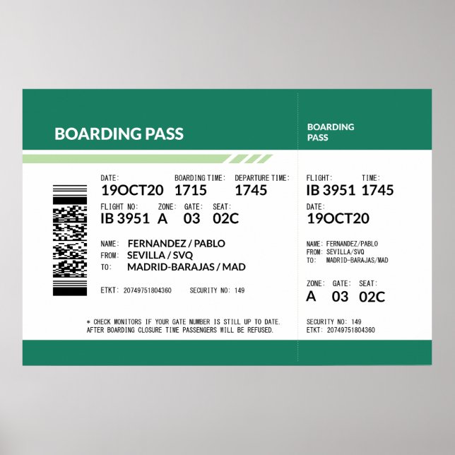 Boarding Pass - Green Poster (Front)