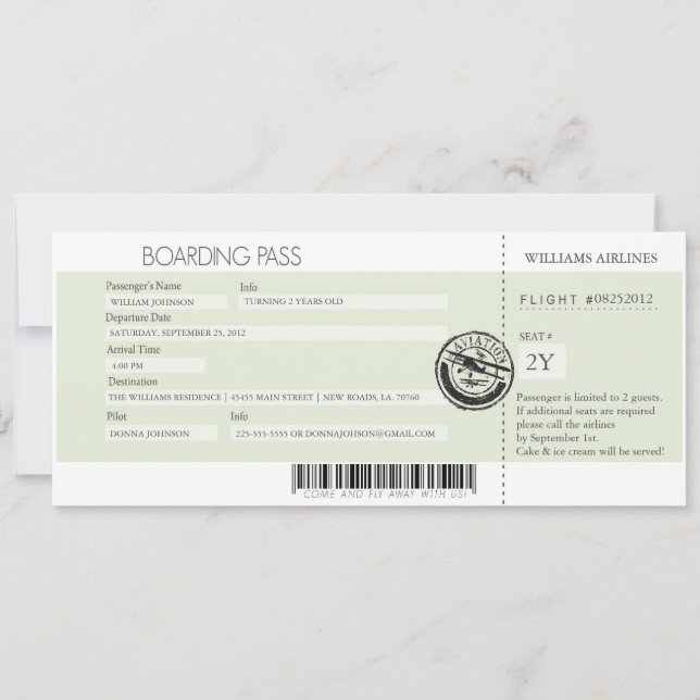 Boarding Pass Invitation (Front)