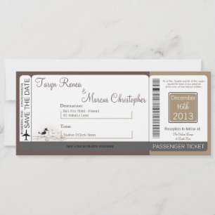 Boarding Pass Linen Wedding Invitation Bird Couple