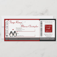 Boarding Pass Linen Wedding Invitation Penguin Lov
