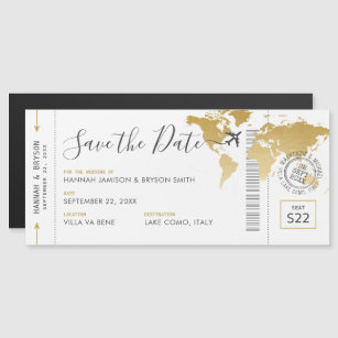 Boarding Pass Magnet Save the Date Gold Map 