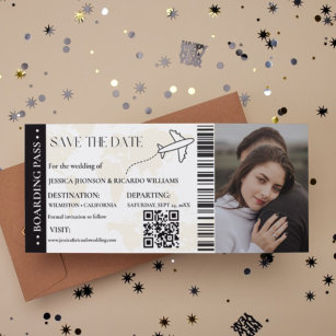 Boarding pass Modern  save the date ticket