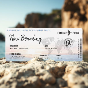 Boarding Pass Ocean Sunset 50th Birthday Party Invitation