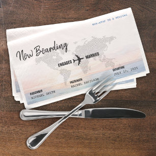 Boarding Pass Ocean Sunset Destination Wedding Napkin