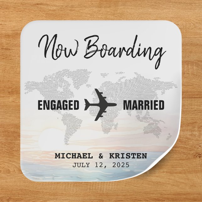 Boarding Pass Ocean Sunset Destination Wedding Square Sticker (Boarding Pass Ocean Sunset Destination Wedding Square Sticker
)