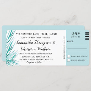 Boarding Pass Palm Tropical Destination Wedding  Invitation