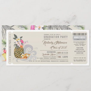 Boarding Pass   Pineapple   Beach Graduation Party Invitation