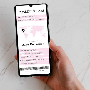 Boarding Pass Pink Bachelorette Weekend Itinerary Invitation