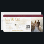 Boarding Pass Plane Ticket Save The Date wedding   Invitation<br><div class="desc">Boarding pass wedding ticket invitation featuring a destination world map,  Wedding Pass,  Destination Wedding,  Passport with QR code Rsvp card.</div>