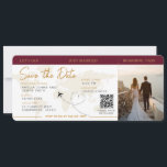 Boarding Pass Plane Ticket Save The Date wedding   Invitation<br><div class="desc">Boarding pass wedding ticket invitation featuring a destination world map,  Wedding Pass,  Destination Wedding,  Passport with QR code Rsvp card.</div>