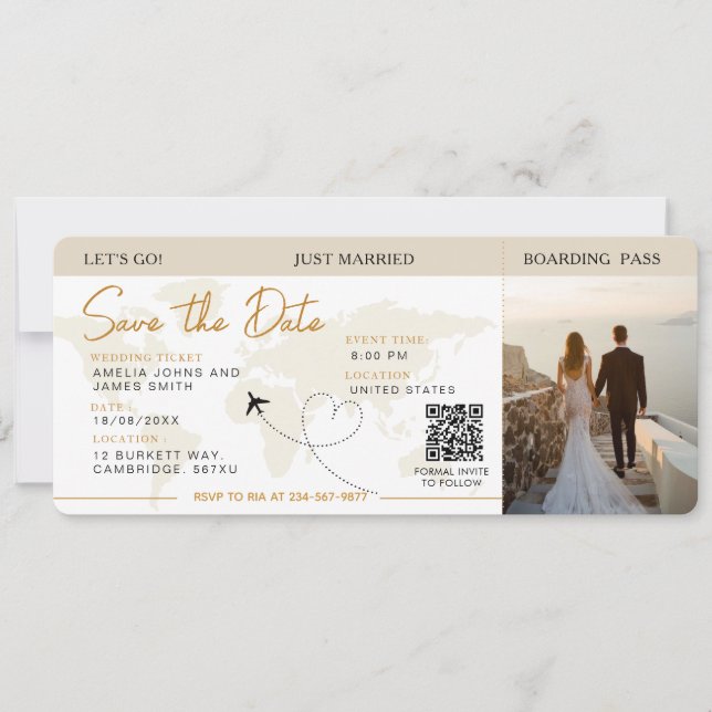 Boarding Pass Plane Ticket Save The Date wedding   Invitation (Front)