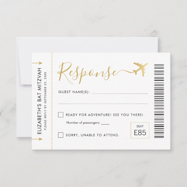 Boarding Pass Plane Ticket Travel Theme Party RSVP Card (Front)