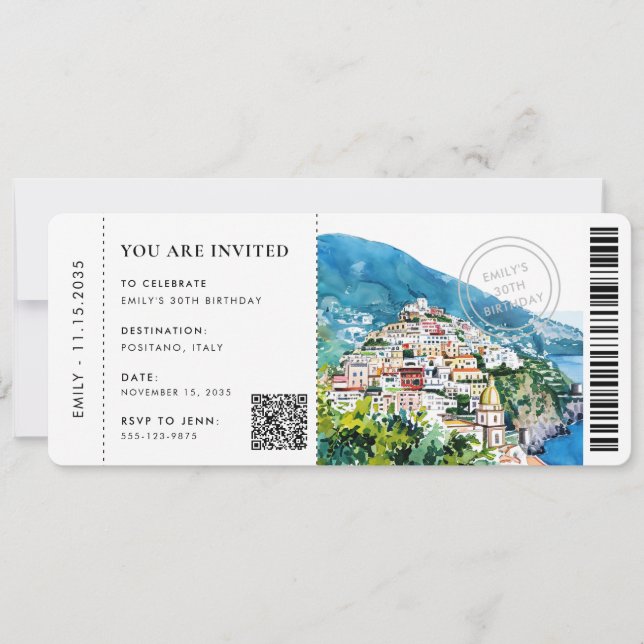 Boarding Pass Positano Amalfi Coast Birthday Save The Date (Front)