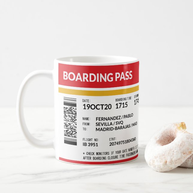 Boarding Pass - Red Coffee Mug (With Donut)